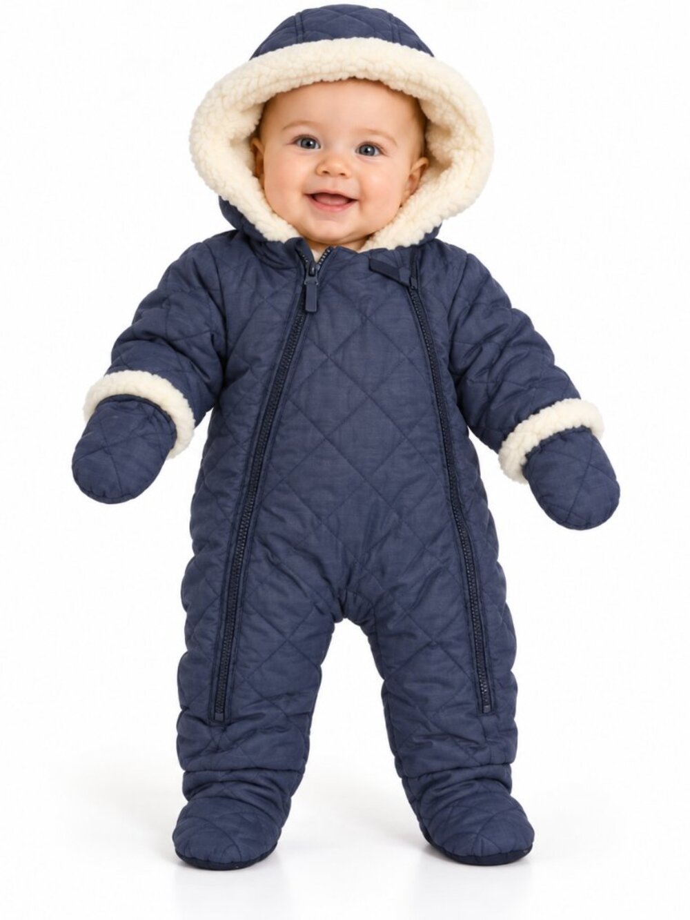 Urban Republic Baby Snowsuit 3M Navy Sherpa Lined Quilted Bunting Cozy Winter